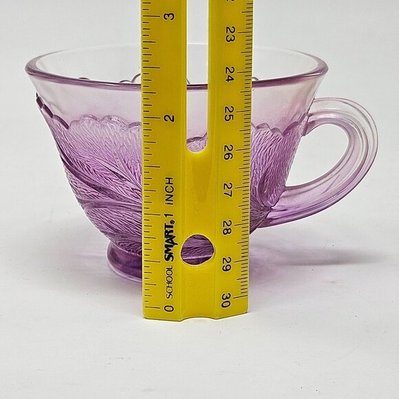 Vintage Indiana Glass Pebble Leaf Tea Cups Pink Floral Pressed 3pc Set - Picture 9 of 16